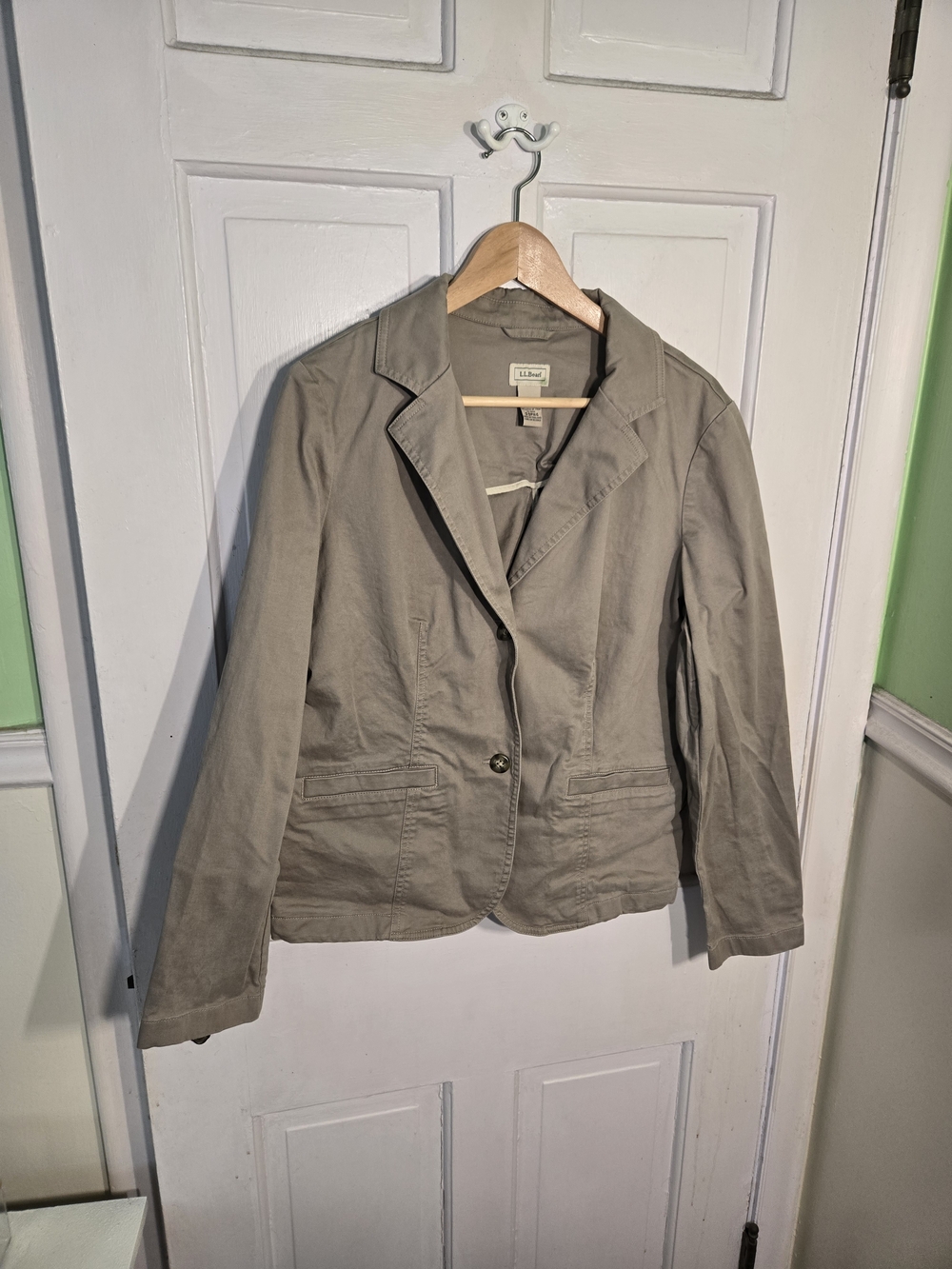 L.L. Bean Women's Taupe Cotton-Blend Single-Button Blazer Size 14
